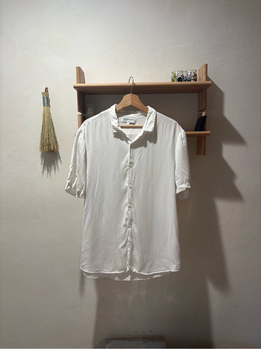 AMERICAN APPAREL Viscose Rayon White Short Sleeve Button Front Shirt